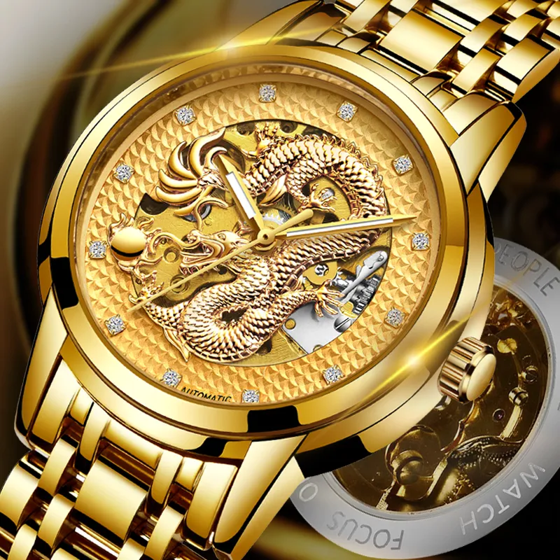 LIGE 9847 Automatic Mechanical Dragon Wristwatch